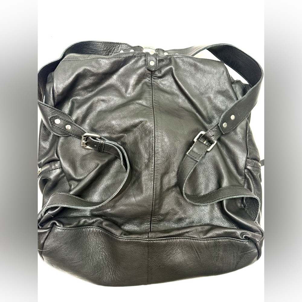 Free People Black Leather Hand-painted Backpack with Silver Studs - Picture 3 of 8
